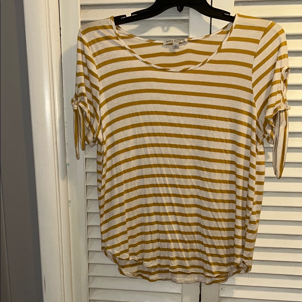 Green Envelope Gold and White Striped Relaxed Tee